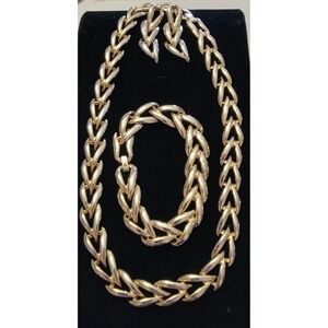 Vintage Yechang Gold Tone Chunky Statement Necklace Bracelet Stud Earrings Set